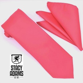Stacy Adams Men's Satin solid Tie Set Tie Pocket Square Hot Pink
