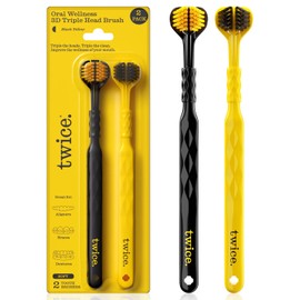 TWICE 3D Triple-Head Toothbrush – Soft Bristles for Sensitive Gums with Advanced 3-Sided Design to Effectively Remove Plaque, Also Suitable for Braces, Aligners & Dentures, 2 Count