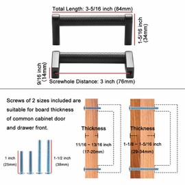 KOOFIZO Black and Nickel Cabinet Pulls, 10-Pack Knurled Cabinet Handles, 3 Inch Screw Spacing, P28 Hardware for Kitchen Cupboard Door, Bedroom Dresser Drawer, Bathroom Furniture
