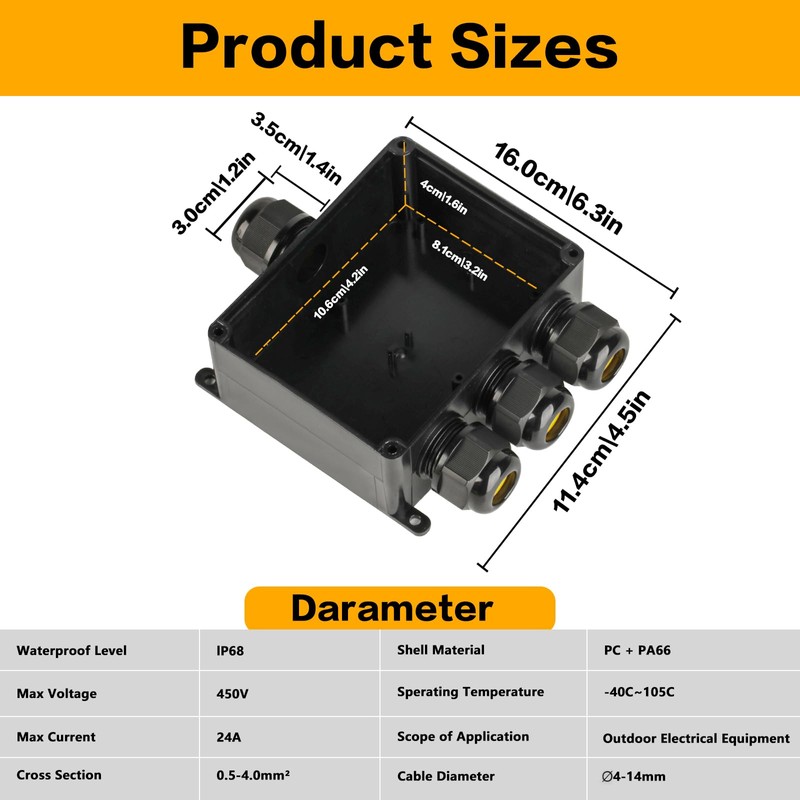 Junction Box Waterproof IP68, Outdoor Junction Box, Waterproof, 4-Way Junction