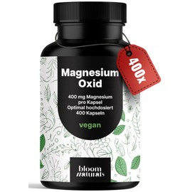 Magnesium 400 mg Capsules - 400 Capsules - 400 mg Magnesium Oxide per Capsule, Vegan & Produced in Germany