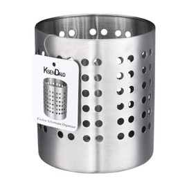 KSENDALO Heavy Thick 304Stainless Steel Utensil Holder, 18/10Utility Sturdy Silverware Drying Holder for Kitchen Home and Office, 7.3 oz, Diameter 4.33"(M)