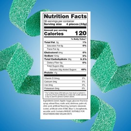 Sour Power Premium Green Apple Candy Belts – The Original Sour Candy Since 1985 – 2.5 lb Resealable Bulk Tub – Vegan, Non-GMO, Gelatin Free – Soft, Chewy, Peelable, Sweet & Tart Retro Treats