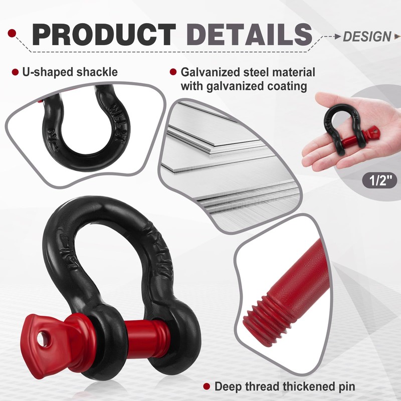 Otoolling 12 Pack 1/2" D Ring Shackle Heavy Duty with