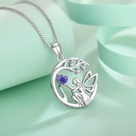 Blaniy Guardian Angel Necklace for Women 925 Sterling Silver Tree of Life Fairy Necklace December Birthstone Pendant Tanzanite Jewelry Gifts for Women