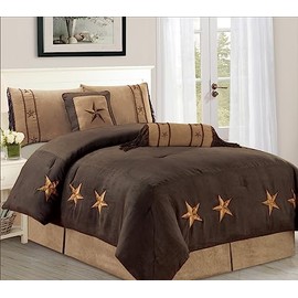 Grand Linen 6 Piece Luxury Western Bedding - Oversize King Size Cabin Micro Suede Comforter Set - Dark Chocolate Brown Lone Star Design