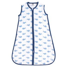 Hudson Baby Unisex Baby Muslin Cotton Sleeveless Wearable Sleeping Bag, Sack, Blanket, Blue Whale, 6-12 Months