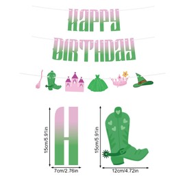 Tinoaly Hexenparty-Dekorationsbanner, Rosa und Grün Geburtstagsbanner Happy Birthday-Banner zum Thema Vorgespannt Zauberhut und Krone als Hintergrund zum Aufhängen für Geburtstagsparty-Zubehör