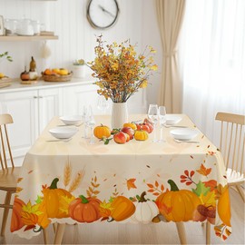 iEvery Autumn Pumpkins Wipe Clean Table Cloth, Thanksgiving Tablecloth Autumn Home Decor, Rectangular Waterproof Table Cover for Fall Harvest Party Holiday Outdoor Picnic 110x140cm