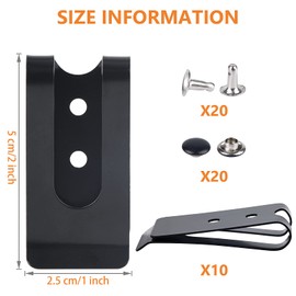 10 Pieces Holster Sheath Clip Buckle Clip Metal Spring Buckle Double Holes Belt Clip with 10 Pairs Rivets for Belt Bag Leather Crafts DIY (Black)