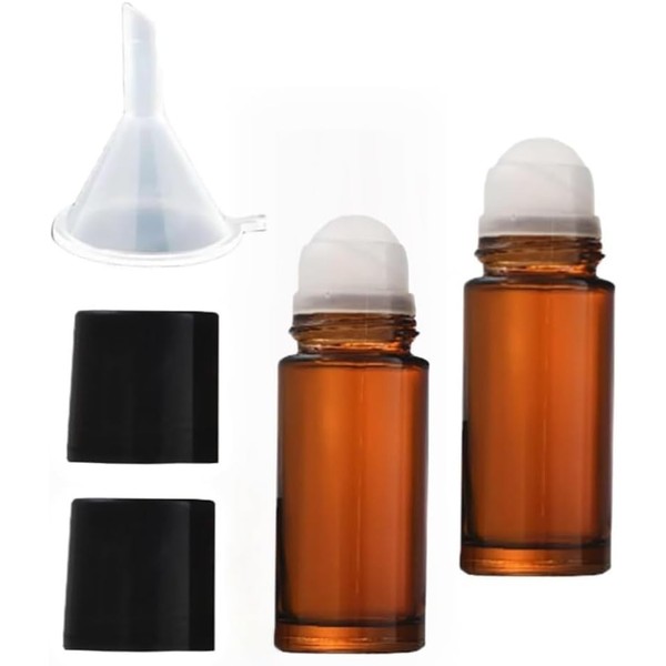 Tustao 2Pcs Brown 50Ml Glass Essential Oil Roller Bottles Refillable