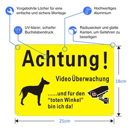 Pack of 2 Caution Dog Sign, 25 x 18 cm, Warning Video Surveillance Sign, Metal Aluminium, Reflective Aluminium, Weatherproof - For Indoor and Outdoor Use, Yellow