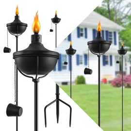 FAN-Torches 24 Oz Home Garden Torch Set of 6, Outdoor Metal Torch Garden Décor,55-Inch Upgraded Citronella Torches with 3-Prong Grounded Stake, Metal Light Torches for Party Patio Pathway