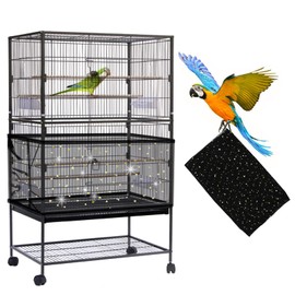 Daoeny Large Bird Cage Cover, Bird Cage Seed Catcher, Adjustable Soft Nylon Mesh Net with Twinkle Moon Star, Birdcage Cover Skirt Seed Guard for Parrot Parakeet Macaw Round Square Cages (Black)