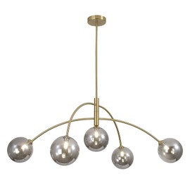 Fulesi Modern Gold Chandelier 5 Light Smoke Gray Semi Flush Mount Chandelier Vintage Industrial Ceiling Light Dining Room Chandelier for Kitchen Bedroom Hallway