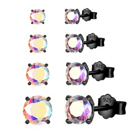 Silver Stud Earrings for Men Women, 4 Pairs 925 Sterling Silver Round Cubic Zirconia Stud Earrings Set, Small Cartilage CZ Hypoallergenic Tragus Piercing Studs for Boys Teens 3/4/5/6mm