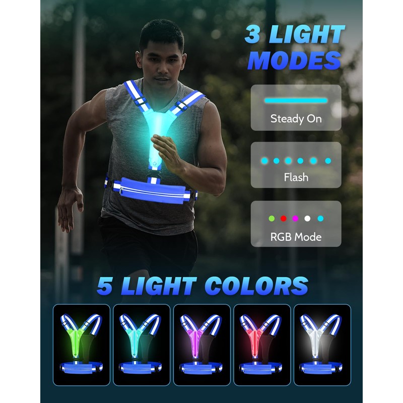 Fitense LED Reflective Running Vest with Phone Holder, 5 Colors