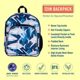 Wildkin Mochila de 12 pulgadas para niños y niñas de guardería, preescolar y jardín de infantes, Sharks, Pequeño, Mochila Sharks de 12 pulgadas