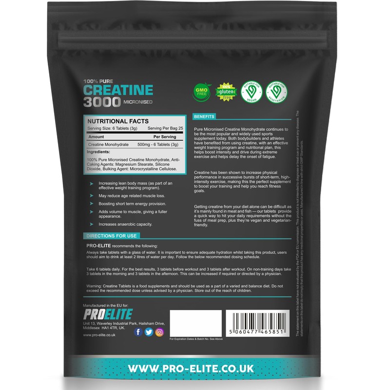 PROELITE Creatine Monohydrate 3000mg - 150 Tablets - Gym Energy