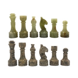 Handcrafted Premium Marble Chess Pieces Set – Elegant 32-Piece Replacement for 12-15 Inch Chess Boards Storage Box (Coral and Green)