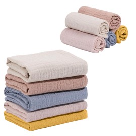 Colaren 5 Pack Muslin Cloths for Baby Girl Boy, Natural Cotton Muslin Squares Baby Wash Cloths Newborn Essentials