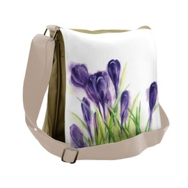 Lunarable Flower Messenger Bag, Crocus Blooms Watercolor, Unisex Cross-body