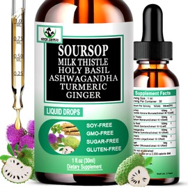 Soursop Liquid Drops, 6-in-1 Soursop Bitters Liquid with Milk Thistle Ashwagandha Holy Basil Turmeric-Multimineral Vitamins Superfood Drops for Immune,Digestive,Cell Support,Liver Detox,30 Serving