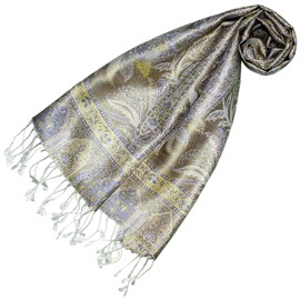 Lorenzo Cana Luxus Seidenschal Frauen Schal 100% Seide gewebt Damenschal elegant Paisley Muster Silbergrau 78687