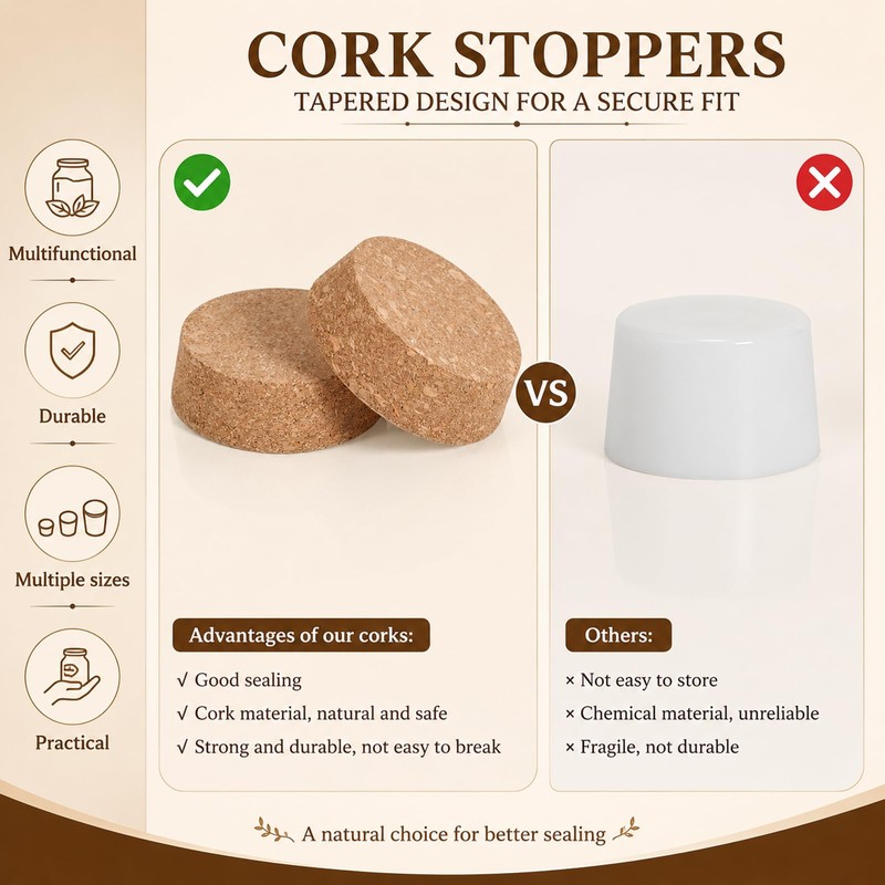 2 Pcs 3~3.5 Inch Tapered Cork Stoppers, Cork Bottle Stoppers