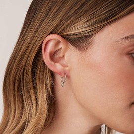 PAVOI 14K White Gold Plated 925 Sterling Silver Post Huggie With Dangle | Small Hoop Earrings With Posts For Women | Trendy Clover Dangle Hoop Earrings | CZ Huggie Earrings