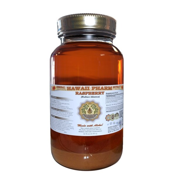 HawaiiPharm Raspberry Liquid Extract, Organic Raspberry (Rubus idaeus) Tincture, Herbal Supplement, Made in USA, 32 fl.oz