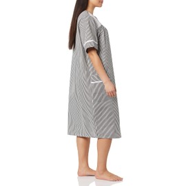 AmeriMark Women Calf-Length Snap Front Knit Duster House Coat Robe – Loose-Fitting Plush Bathrobe - Short Sleeve Bath Robe Black