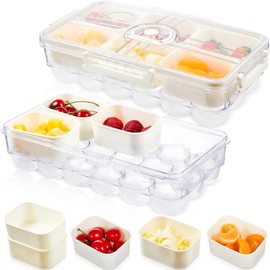 Honeydak 2 Pack Divided Serving Tray with Lid Ice Snackle Box Container 6 Compartments Chilled Condiment Caddy Organizer Taco Veggie Fruit Snack Tray Serving Set for Party