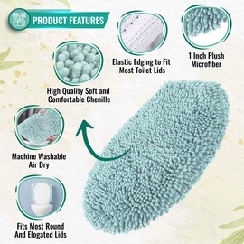 MAYSHINE Plush Shaggy Standard Toilet Seat Lid Cover (Black) | Fuzzy Chenille Microfiber, Fluffy Soft Absorbent - Machine Washable Cushion | No More Cold or Wet Seats