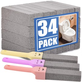 Navona 34 Pack Pumice Stone Scouring Sticks with 3 Universal Handles, Grey Pumice Stone for Cleaning Toilets, Bathrooms