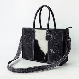 Merbaa Women Natural Cowhide Leather Hand Bag With Detachable Handtooled Strap | Leather Messenger Handbag | Purse | Side crossbody tote bag