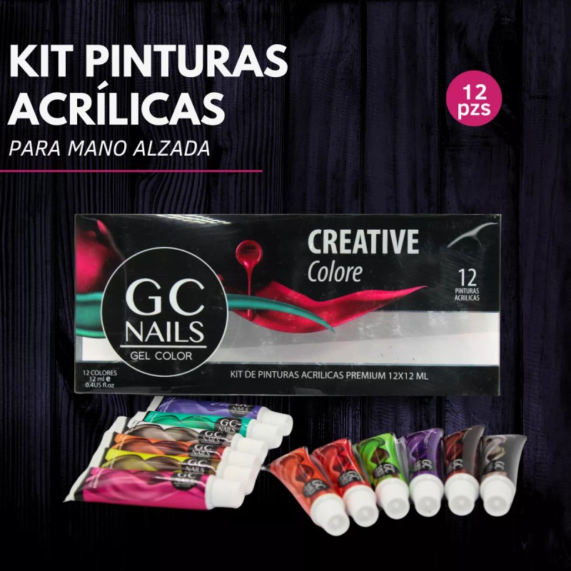 GC Nails Kit De Pinturas Acrílicas Premium Para Uñas. 12pzs.