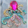Unbranded Iridescent Rhinestone & Crystal Goldtone Octopus Brooch / Pendant