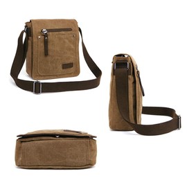 DASKING Retro Men's Small Canvas Briefcase Casual Cross Body Messenger Shoulder Bag Everyday Satchel Bags Laptop Bag(Brown)