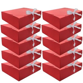 10pack 12.2x 9.84x 3.14 inches Gift Boxes with Lids, White Gift Boxes Bulk with Gold Bow Ribbon,Bridesmaid Proposal Box for Presents Kraft Paper for Wedding,Christmas,Halloween,Baby Shower(Red)