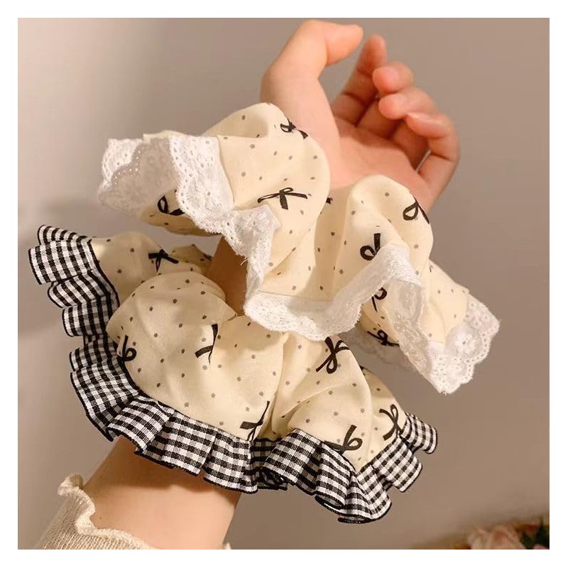 TUCEWP Scrunchies for Women Girls 2Pcs White Bow Printed Scrunchies