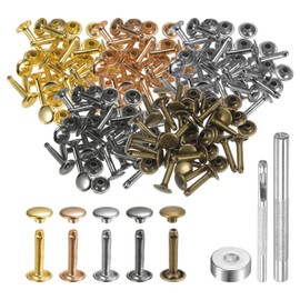HARFINGTON 100 Sets Leather Rivets 9mm x 16mm Metal Double Cap Rivet Snaps Studs Fasteners with 3pcs Setting Tools Rivets for Leather Craft DIY Repair Decoration, Multi Colors