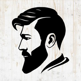 Beard Decals Peel and Stick - Wall Vinyl Decals Stickers - Bearded Man Mustache Barber Barbershop Haircut Hair Stylist Silhouette - Car Window Truck Laptop Tumbler - Salon Shop Room Decor DWSV14016