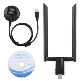 Tarjeta WiFi RTL8812AU 2.4GHZ / 300Mbps 5GHZ / 866Mbps Tarjeta de Red Inalámbrica de Banda Dual Adaptador de Dongle WiFi Soporte para Wi-Fi Estándar 802.11ac, con Base USB Y Antena de 2 Piezas