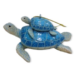 The Bridge Collection 3.5" Mommy & Me Blue Sea Turtle Beach Christmas Ornaments - Mom & Baby Sea Animal Turtles Ocean-Themed Christmas Decoration