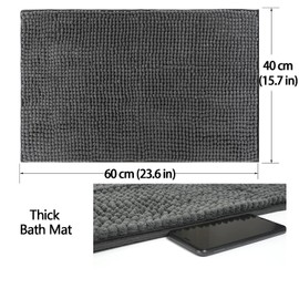 Pincy rutschfeste Chenille Badematte – 40 x 60 cm zottelige Mikrofaser-Badematte – schnell wasserabsorbierend, maschinenwaschbar, strapazierfähiger Bodenteppich, für Badezimmer, Zimmer (grau)
