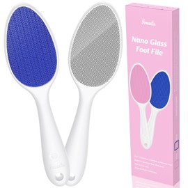 yomanta Foot File, Nano Glass Foot File Callus Remover with Handle, 2-in-1 Foot Scrubber Dead Skin Remover, Gentle Exfoliation Foot Buffer Pedicure Tools for Feet-Blue