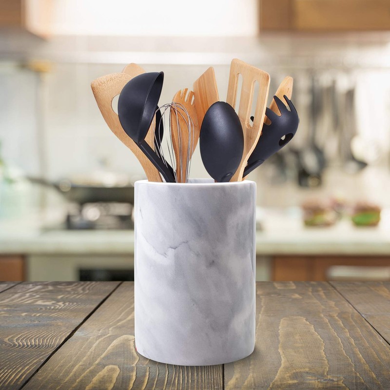 Marble Utensil Holder for Kitchen Counter Decor, Flatware & Utensil