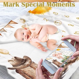 Kwtzkuo Western Milestone Blanket Baby Boy, Western Cowboy Theme Baby Monthly Blanket, Cowboy Newborn