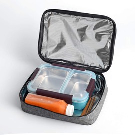 Inroserm Reusable Flat Lunch Bag with Aluminium Foil and Handle, Insulated Lunch Box for Women, Men, kids (Grey)